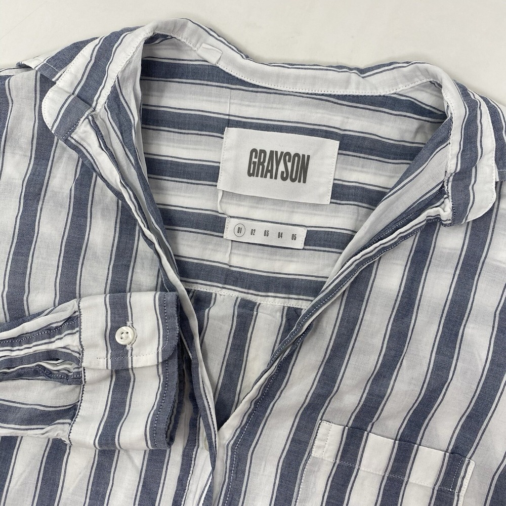 Grayson Hero Button Down Shirt Women 01 Blue White Striped Cotton Long Sleeve